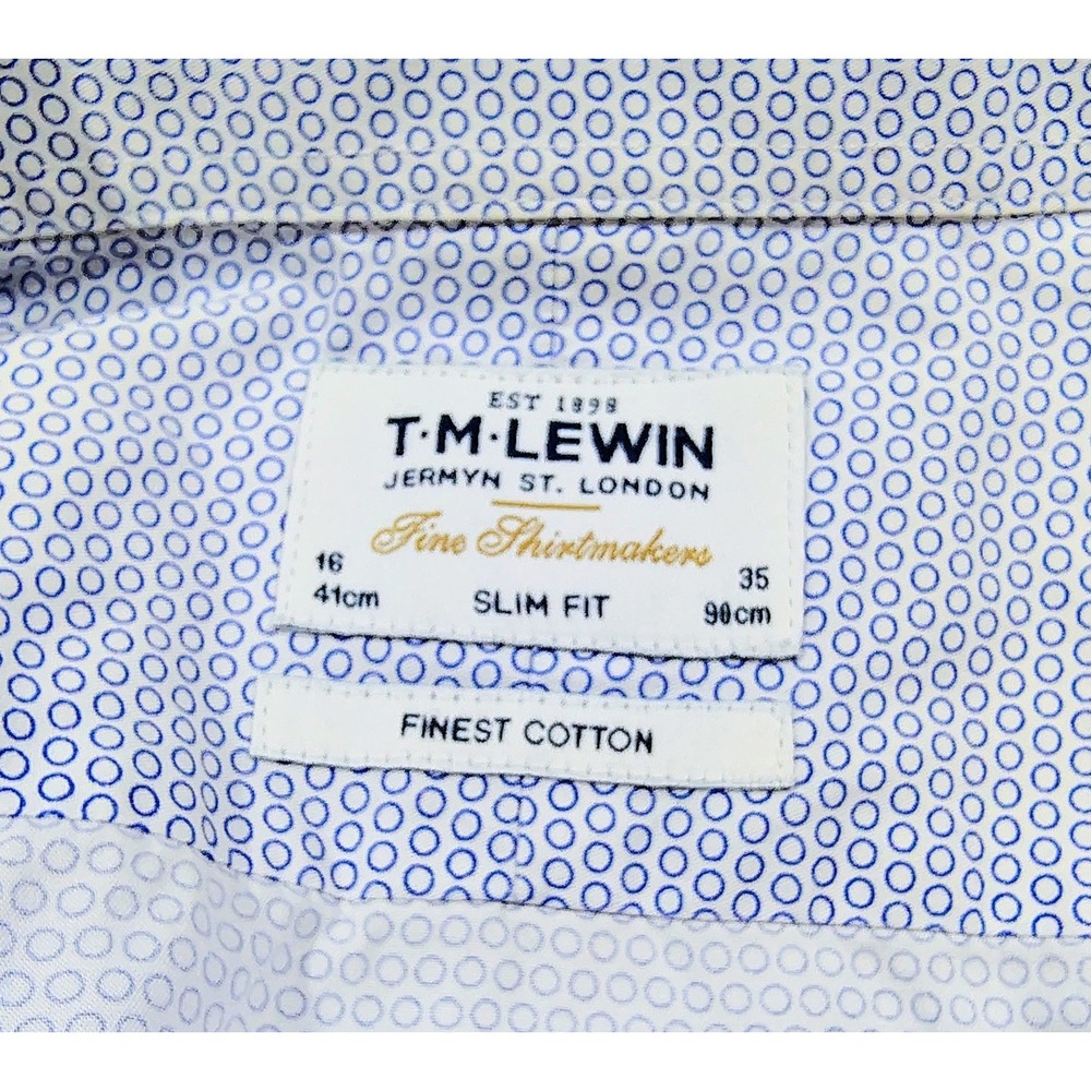 TM Lewin Men's 16-35 Long Sleeve Button Up Shirt Slim Blue Finest Cotton - Picture 3 of 10